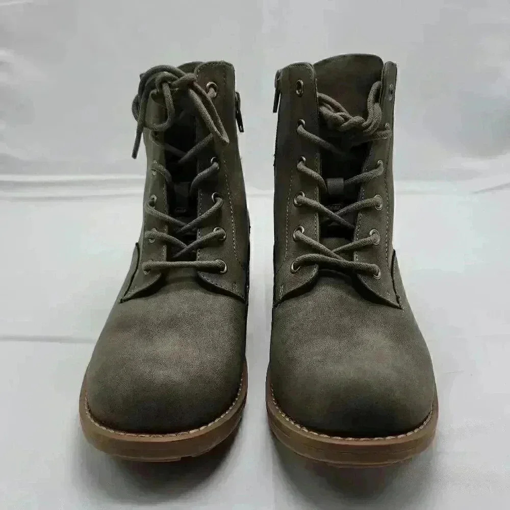 B-52 By Bull Boxer Womens Lace Up Side Zip Textile Heeled Short Boots Green Sz 8 - Picture 3 of 10